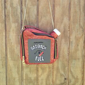 Gas Can Shaped Red Glitter Bad B**** Chain Strap Purse